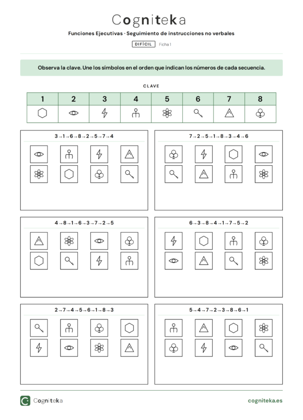 Seguimiento de instrucciones no verbales — Nivel Difícil