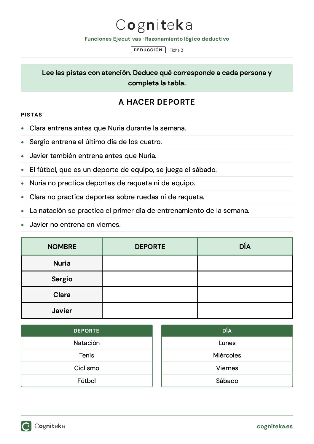 Ficha Funciones Ejecutivas Neuropsicología DCA │ Gratis