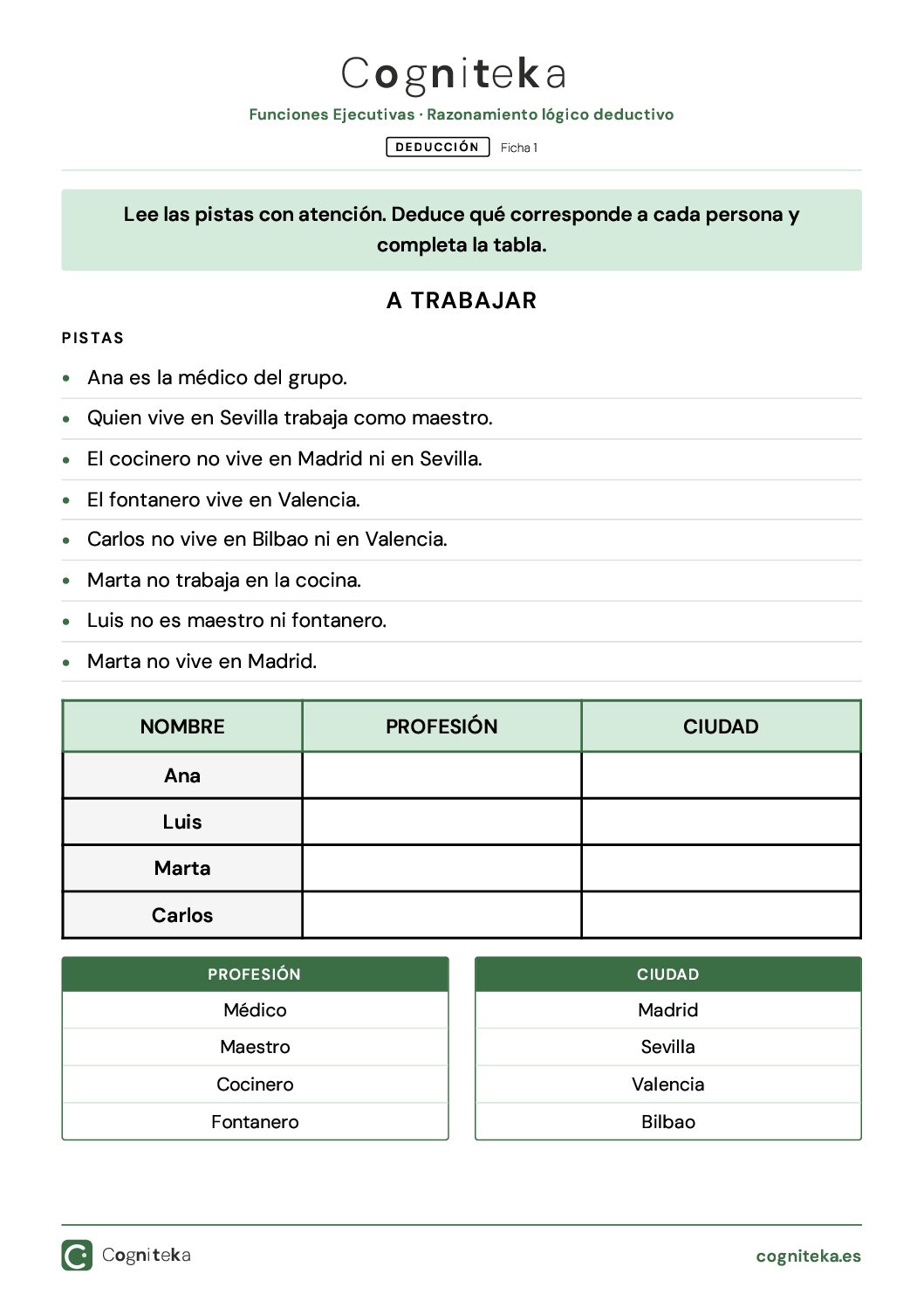 Ficha Razonamiento Lógico Daño Cerebral │ Descarga Gratis