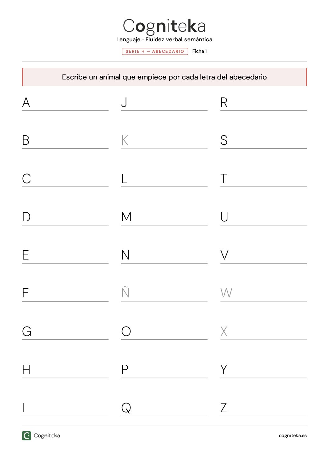 Fichas Fluidez Semántica Abecedario · 14 Fichas