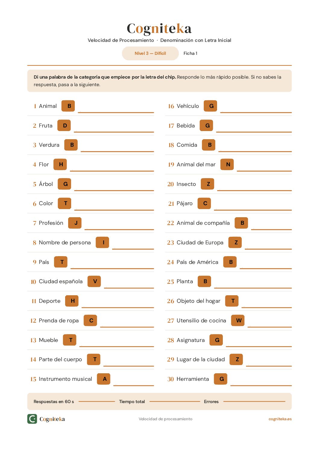 Denominación con Letra Inicial Nivel Difícil | Cogniteka