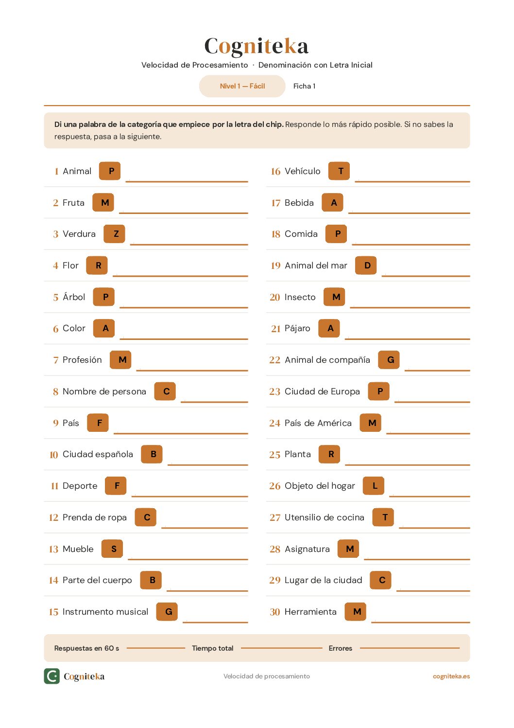 Fichas Denominación con Letra Inicial Nivel Fácil | Cogniteka