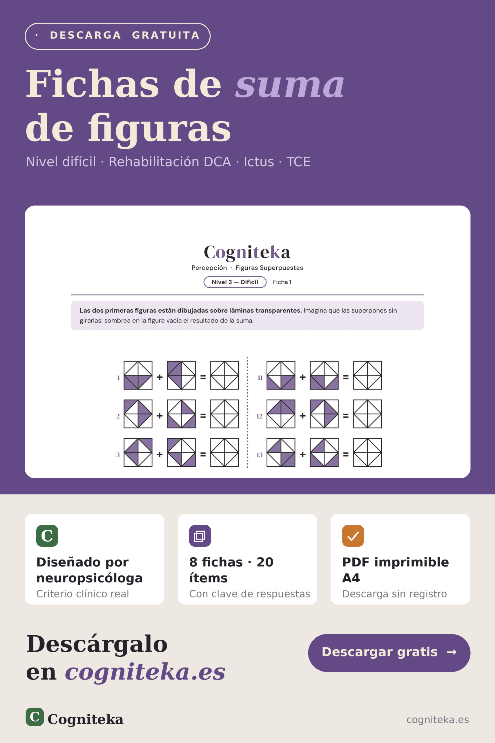 Pin de percepción de figuras superpuestas: ejercicio de discriminación figura-fondo tras un ictus o TCE, nivel difícil