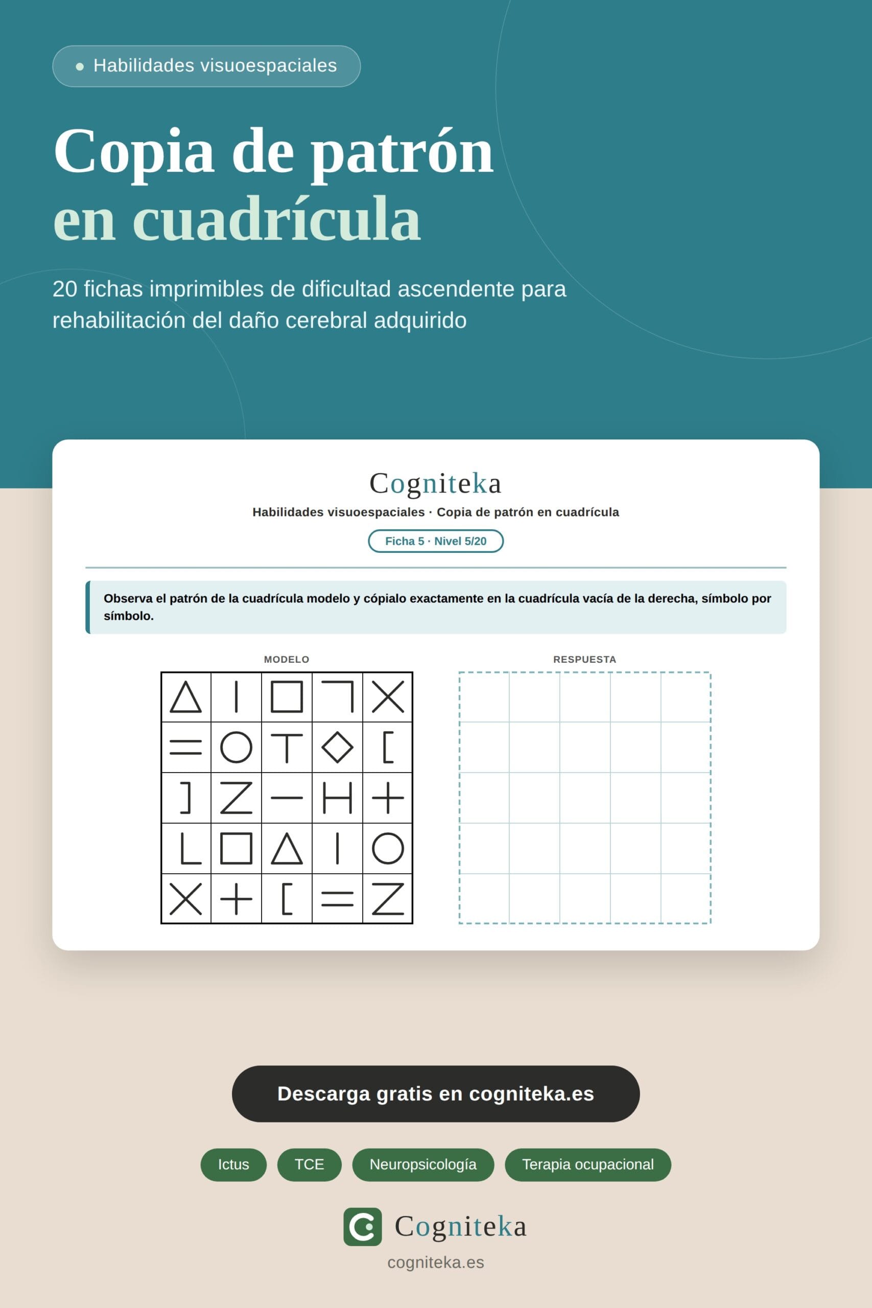 Copia de patrón en cuadrícula: fichas de rehabilitación visuoespacial en daño cerebral adquirido, ictus y TCE