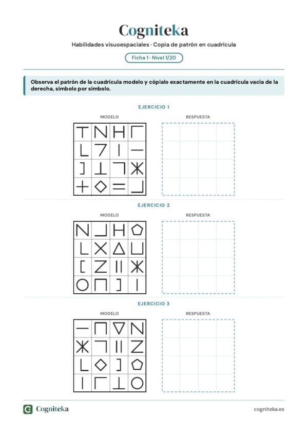 Ficha de copia de patrón en cuadrícula para rehabilitación visuoespacial en daño cerebral adquirido