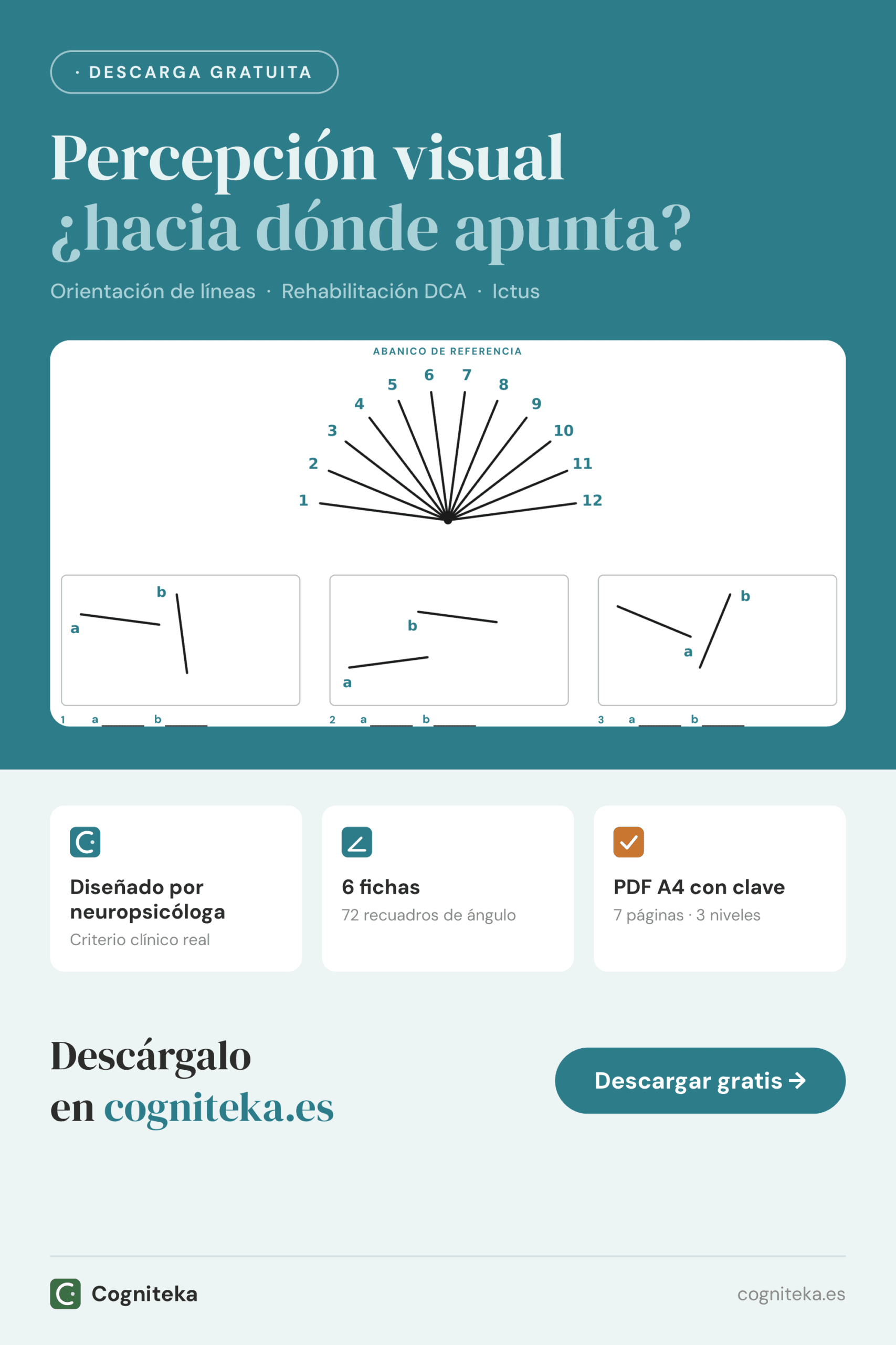 Ejercicios de percepción visuoespacial imprimibles en PDF con un abanico de líneas para juzgar la inclinación, para adultos con daño cerebral