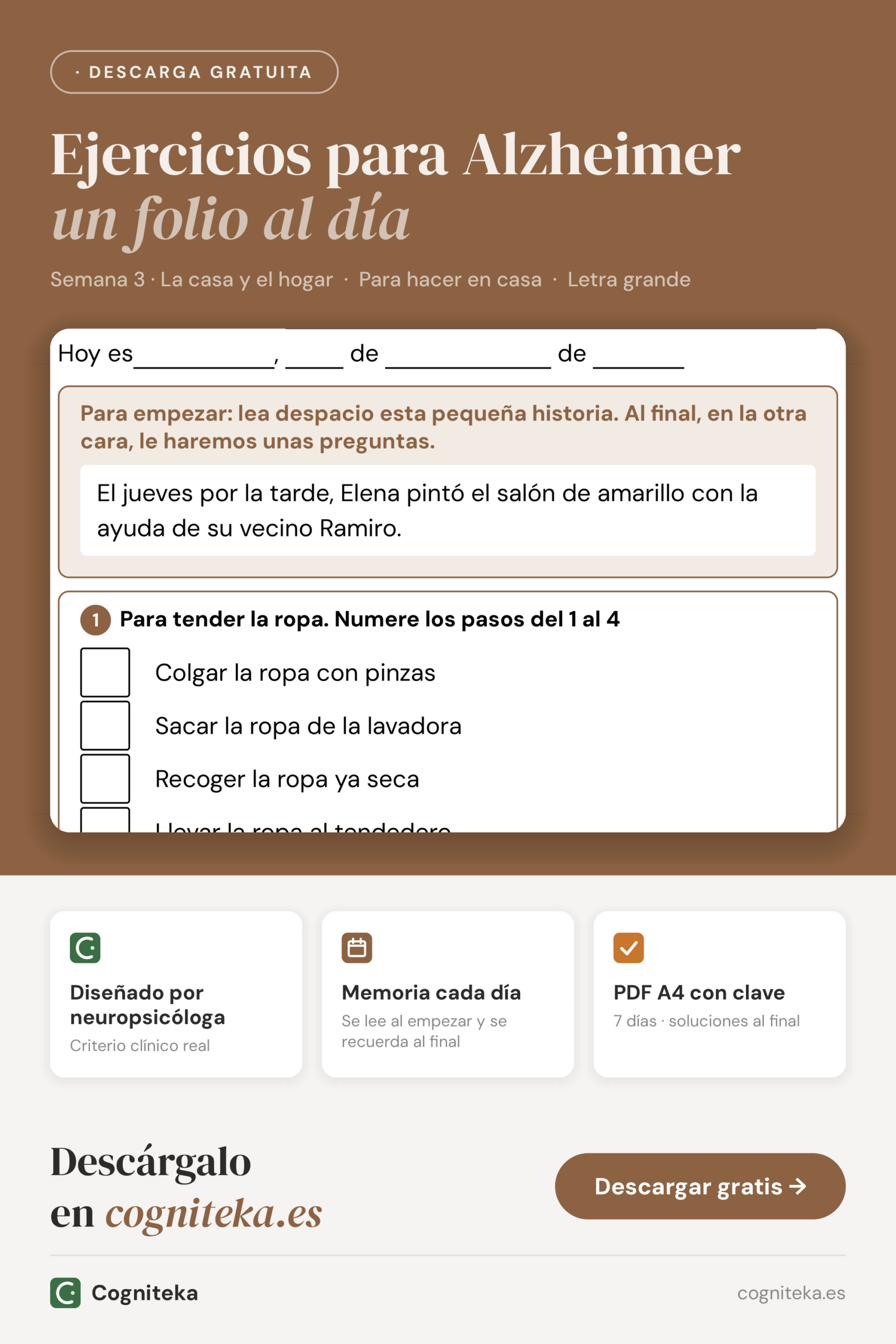 Fichas para personas con alzheimer imprimibles en PDF, un folio diario sobre la casa y el hogar para hacer en casa