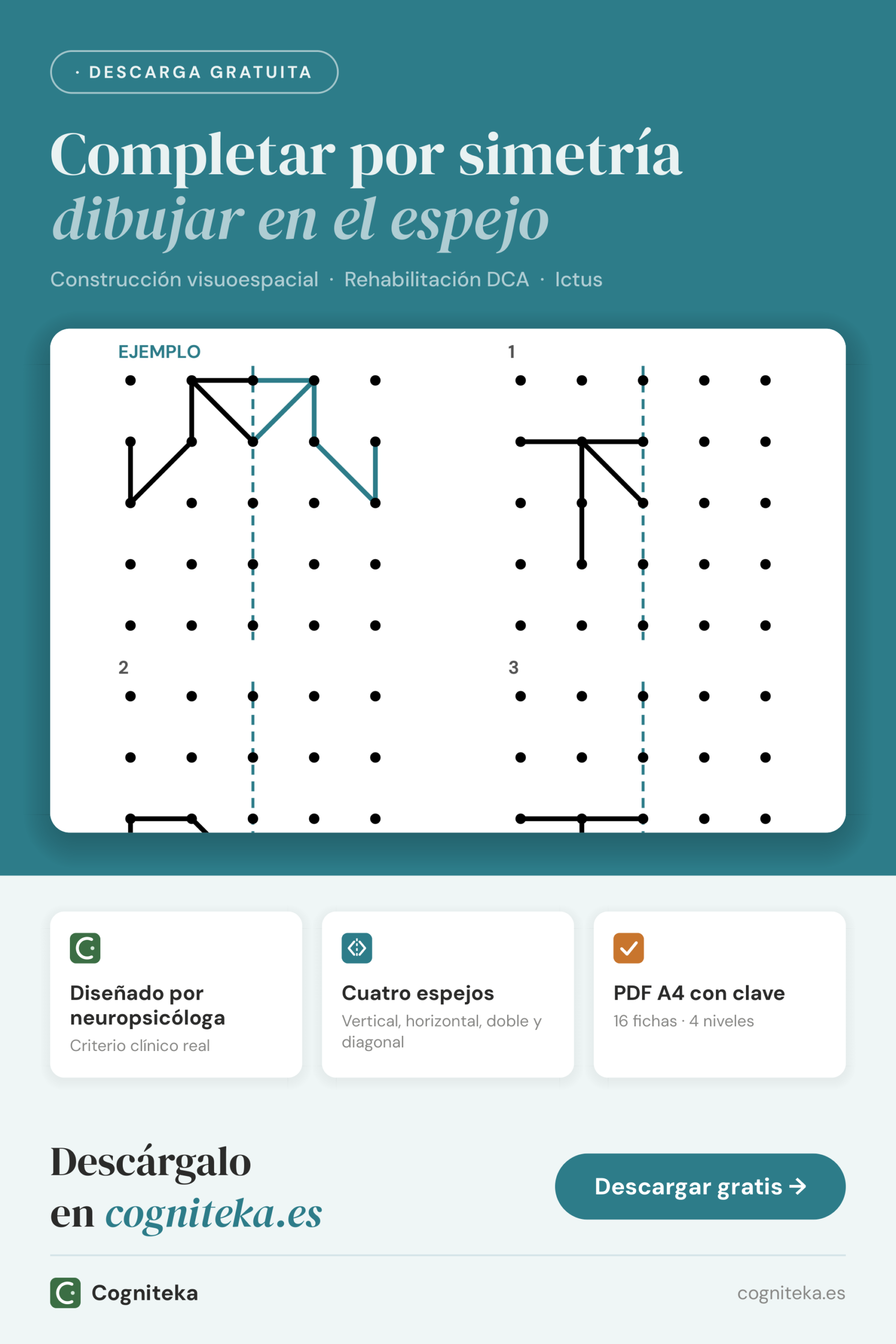 Ejercicios de simetría para adultos, imprimibles en PDF para rehabilitación de la construcción visuoespacial tras daño cerebral