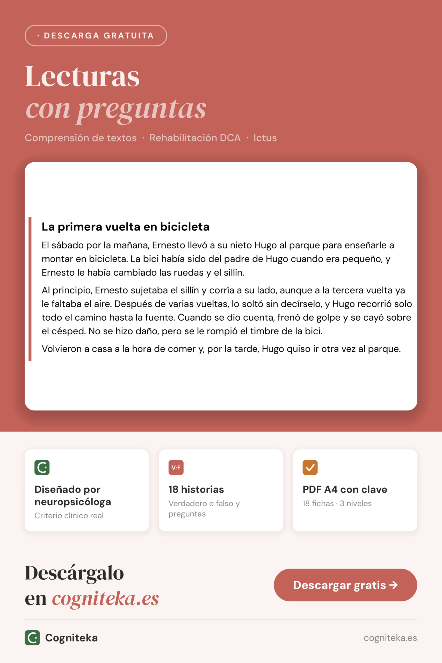 Lecturas con preguntas para adultos: textos con verdadero o falso y preguntas de deducir, fichas en PDF para la rehabilitación del lenguaje
